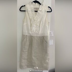LOFT White and shimmer size 4 Dress with Ruffles